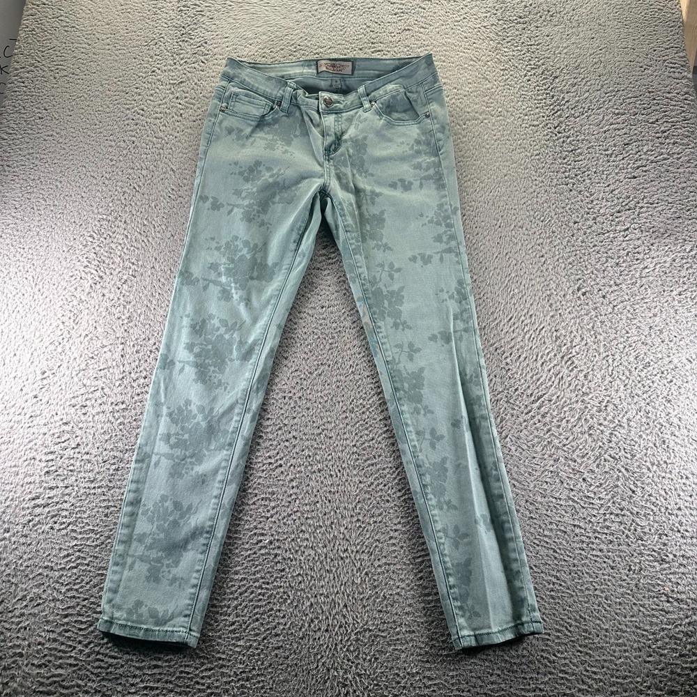 Iris Jeans Womens 9 Green Cotton Floral Denim Straight Leg Workwear Stretch‎